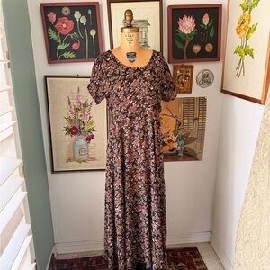Vintage 90s All that Jazz Black and Floral Midi Dress